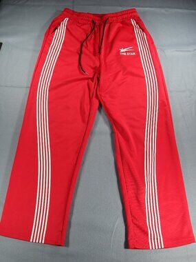 Red/White Wide Leg Baggy Y2K Streetwear Sweatpants White Stripes Small Manfinity